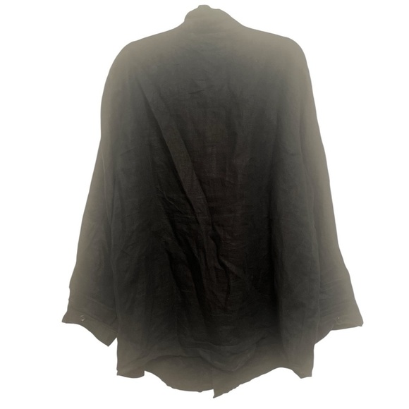 Flax Black Button Up 100% Linen Tunic Long Sleeve Top Blouse Size Medium - Picture 2 of 6